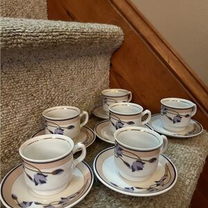 Fena Porzellan Elegant Purple & White Flowers Espresso Cup Set/6